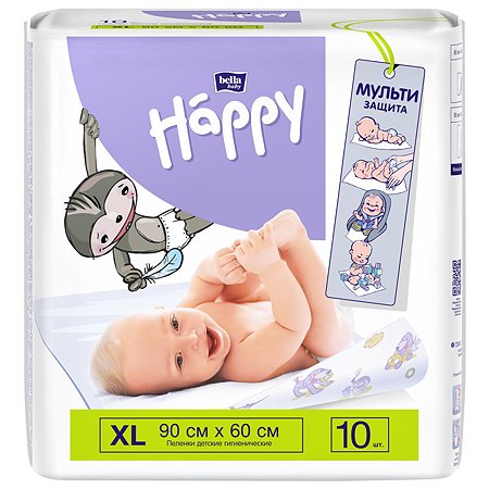 Bella Baby Happy (60 x 90)  10 шт гигиенич. пелёнки для детей, Польша  { 00853 }