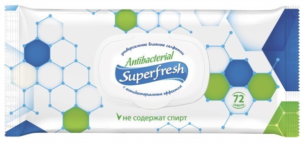 Салфетки влажные  Антибактериальные "SUPER FRESH" ( 72шт) ,Украина  { 30510 }