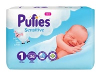 PUFIES 1   SENSITIVE  Newborn  2-5  кг ( 36 шт ) подгузники, Болгария { 35500 } 