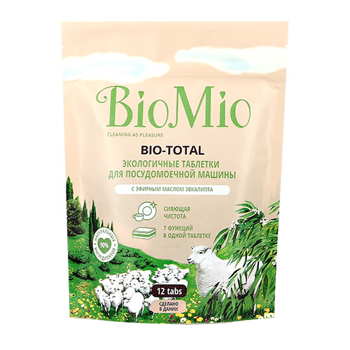 BioMio 7-in-1 с эфирным маслом Эвкалипта Таблетки для посудомоечных  машин 12 шт, Дания    { 10544 }