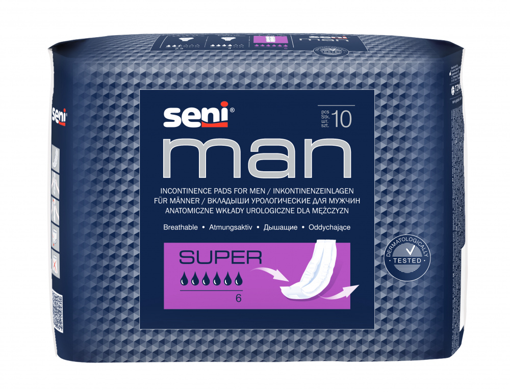 Seni Men Super  6*  Прокладки впитывающие урологические для мужчин  ( 10 шт ), Польша   { 93121 }