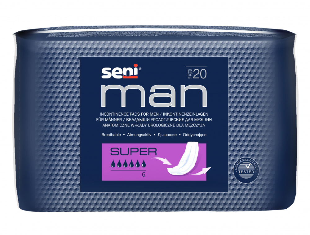 Seni Men Super  6*  Прокладки впитывающие урологические для мужчин  ( 20 шт ), Польша   { 91059 }