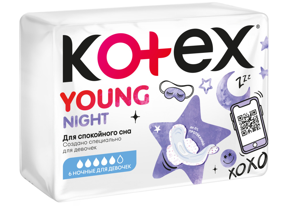 KOTEX Young Nightl гигиенич. прокладки с крылышк. (6 шт.) 5* Чехия { 85024 } - фото1 KOTEX Young Nightl гигиенич. прокладки с крылышк. (6 шт.) 5* Чехия { 85024 } - фото1