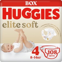 Huggies Elite Soft  4   8-14 кг   (108 шт)  подгузники. Карт. коробка   { 49491 } 