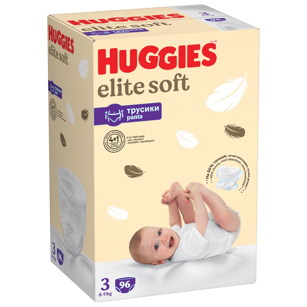 Huggies Трусики Elit Soft  BOX  3  6-11 кг   ( 96 шт) Подгузники-трусики  { 49316 }    3 % НЕ ДЕЙСТ