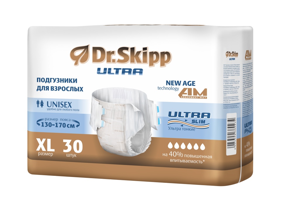 DR. SKIPP ULTRA 4  ХL  ( 6*, 30 шт) Подгузники для взрослых впитывающие (130-170 см) { 80234 }