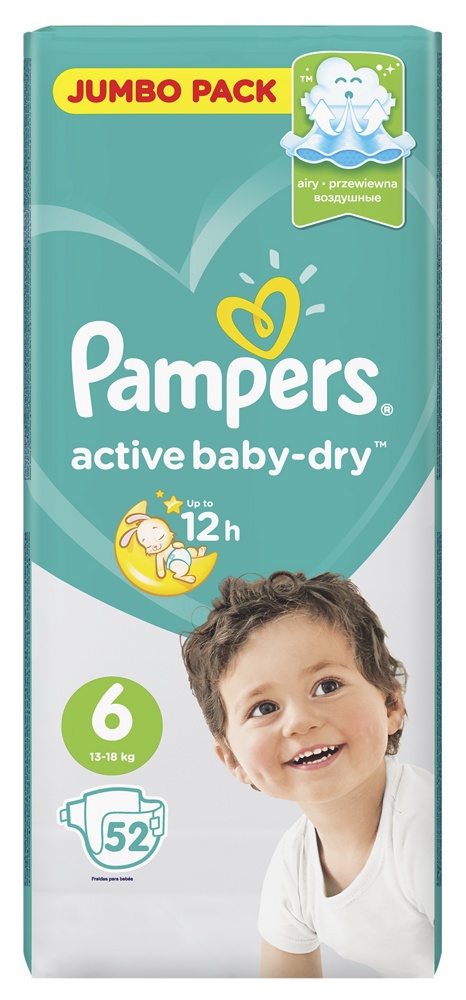 Pampers Active Baby 6 Extra Large (13-18 кг) 52шт, Россия   { 14346 }    