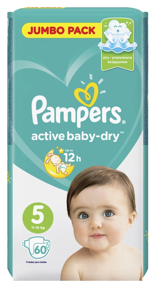 Pampers Active Baby-Dry 5 Junior (11-16 кг) 60 шт  подгузники, Россия     { 04747 }  