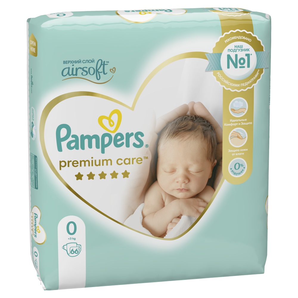Pampers Premium Care 0 Newborn   до 3 кг ( 66 шт ) подгузники   { 04861 } 