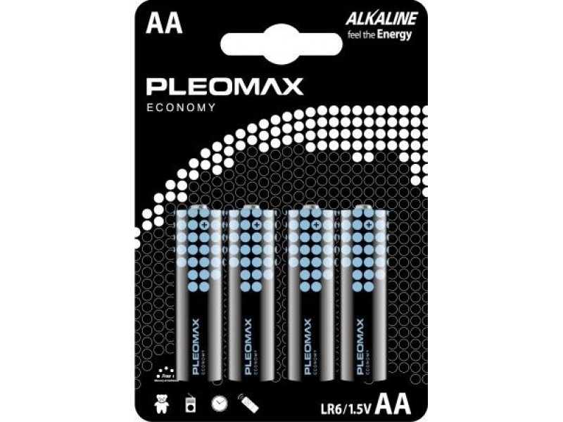 PLEOMAX Economy AA 1.5 v LR6 4BL Батарейки алкалиновые ( 4 шт ), КНР  { 00036 }