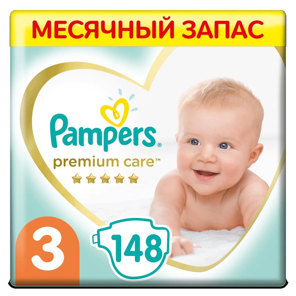 Pampers Premium Care 3  Midi   6-10 кг 148 шт подгузники, Россия  { 48828 }   