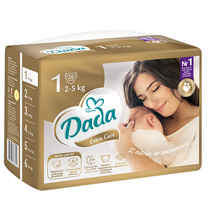DADA Extra Care Gold 1  2-5 кг    ( 26 шт.)  подгузники, Польша    { 68482 }