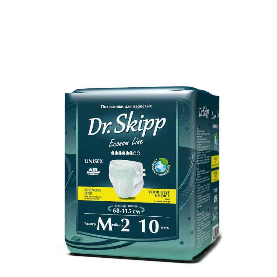 DR. SKIPP 2 Medium ECONOM (6*, 10шт) Подгузники для взрослых (68-115 см)  { 61179 }
