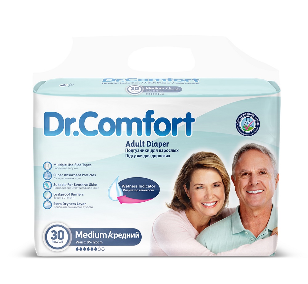DR. COMFORT 2  Medium  ( 6*, 30 шт.) Подгузники для взрослых впитывающие Турция  ( 85-125 см) { 00986 }