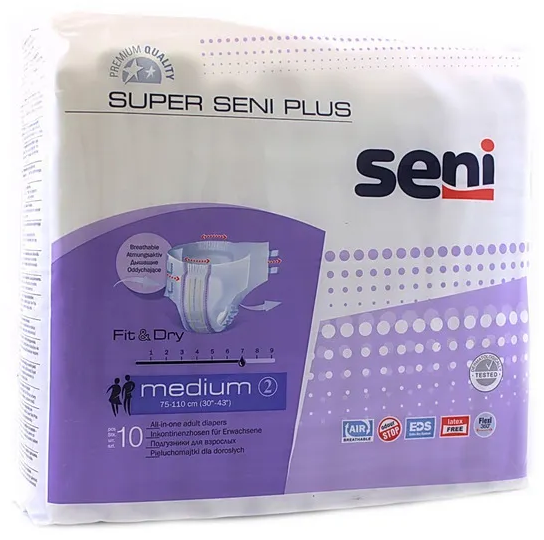 SUPER SENI 2 PLUS Medium (7*, 10 шт) Подгузники для взрослых (75-110 см)  { 91233 }  
