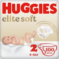 HUGGIES Elite Soft 2 (100 шт) 4-6 кг   подгузники  д/новорожд., Россия  { 48517 }  СКИДКА 3% НЕ ДЕЙСТВУЕТ НОВАЯ УП