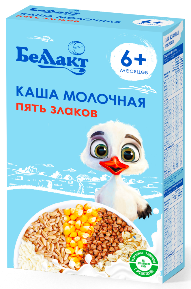 БЕЛЛАКТ каша молочн. из 5-ти злаков  с пребиотиком  250 гр , с 6 мес. { 35024 } - фото1