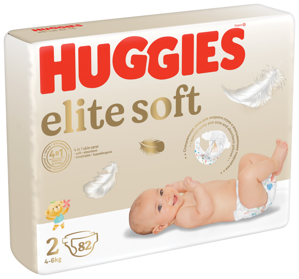 HUGGIES Elite Soft 2 4-6 кг (82 шт) подгузники, Россия { 47985 }  - фото2