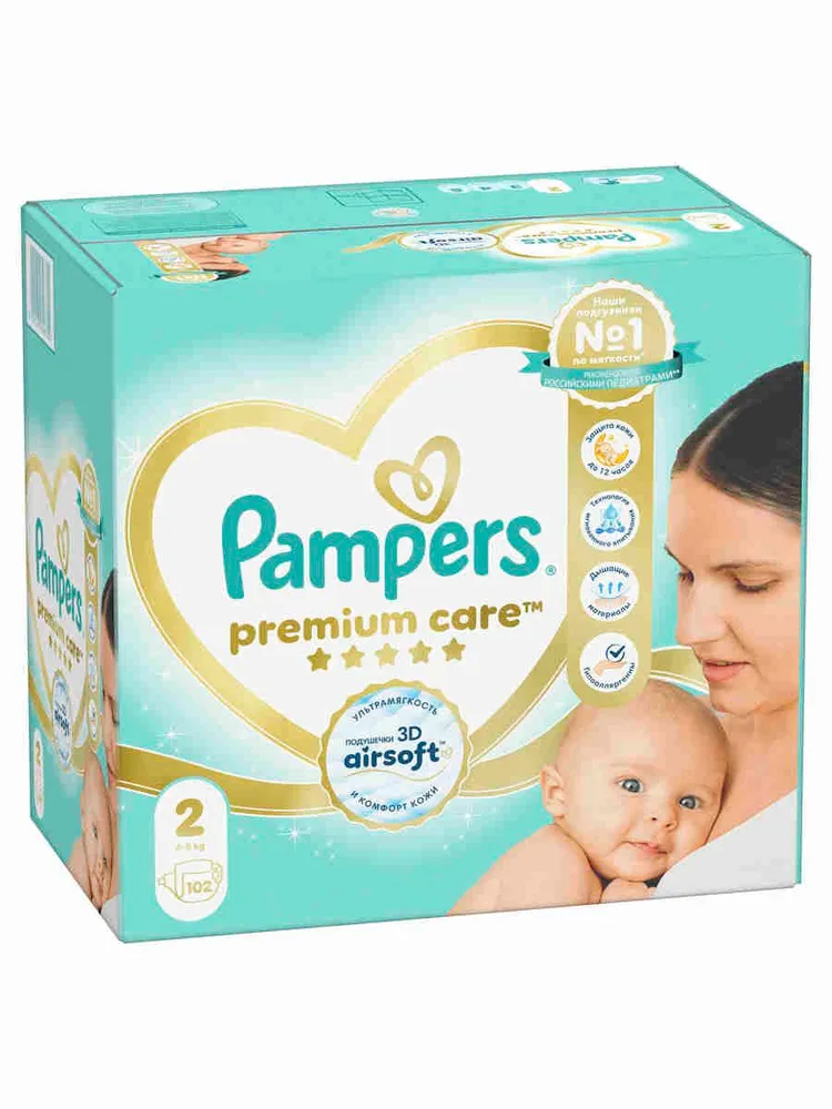 Pampers Premium Care 2 Mini (4-8 кг) 102 шт подгузники, Россия  { 46330 }   - фото2