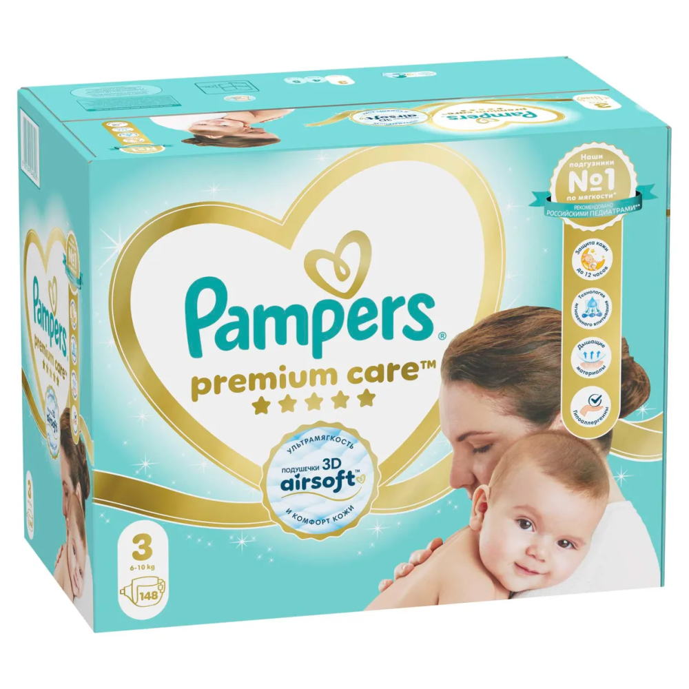 Pampers Premium Care 3  Midi   6-10 кг 148 шт подгузники, Россия  { 48828 }    - фото1