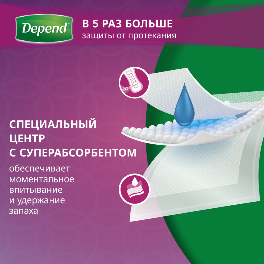 DEPEND Extra 4* Прокладки урологические впитывающие для женщин, 10 шт. Вьетнам { 91490 } фото-4 DEPEND Extra 4* Прокладки урологические впитывающие для женщин, 10 шт. Вьетнам { 91490 } фото-4