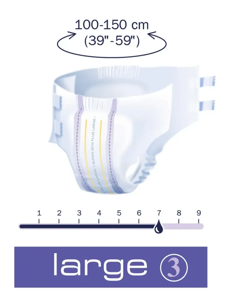 SUPER SENI 3 PLUS Large (7*, 10 шт) Подгузники для взрослых впитывающие (100-150 см) { 91240 } - фото2