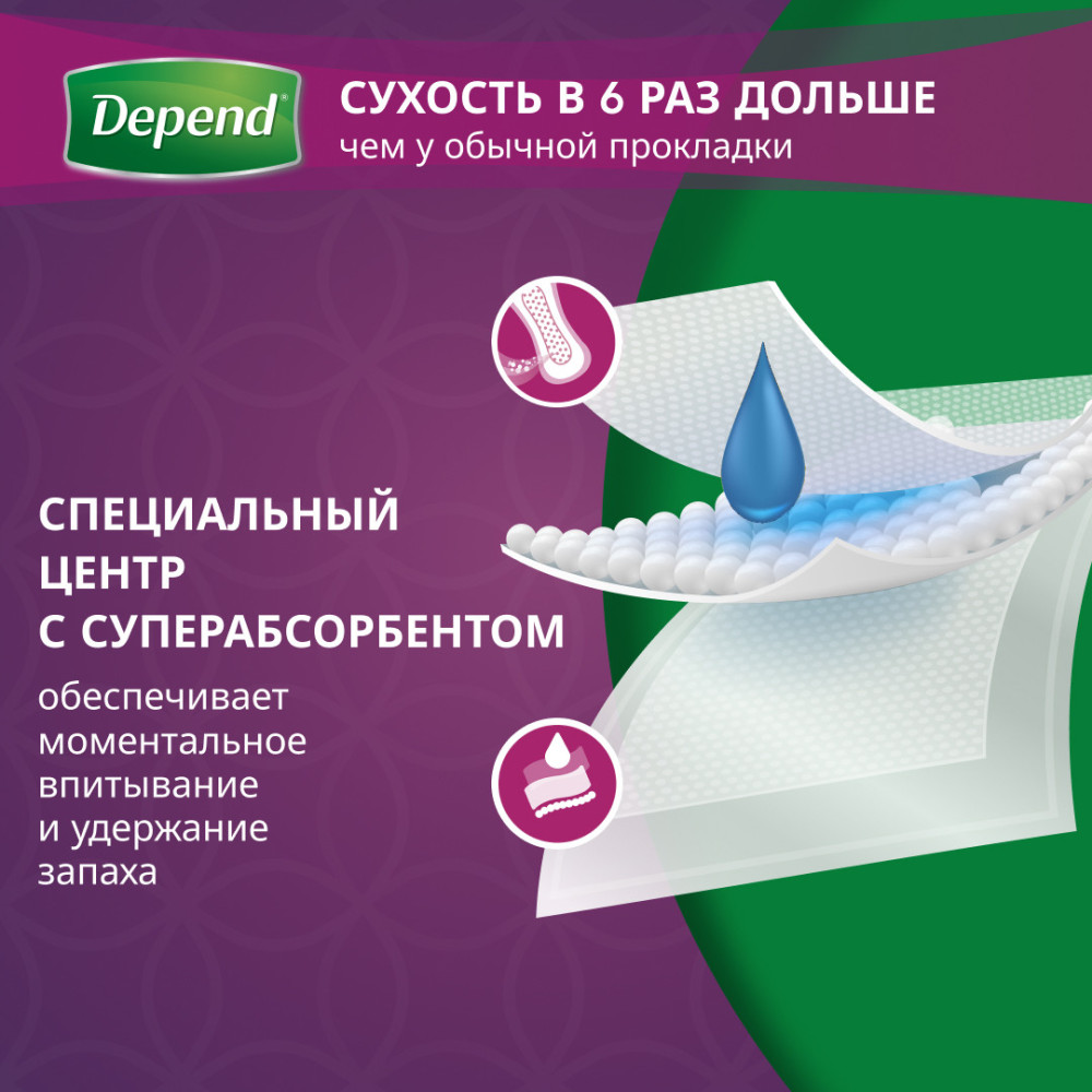 DEPEND Супер 5* Прокладки при недержании для женщин впитывающие, 8 шт , Вьетнам { 46186 } фото-5 DEPEND Супер 5* Прокладки при недержании для женщин впитывающие, 8 шт , Вьетнам { 46186 } фото-5