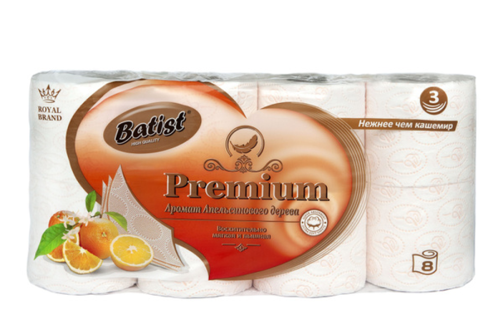 BATIST Premium  Апельсиновое дерево Бумага туалетная 8 шт  3-х слойная,  Россия { 82451 } - фото1