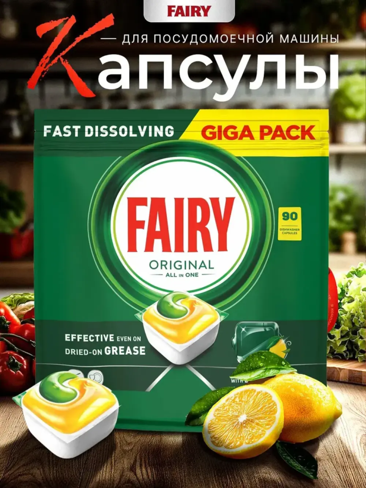 FAIRY All in One Lemon Капсулы для посуд. машин  ( 90 шт), Бельгия  { 93110 } - фото1