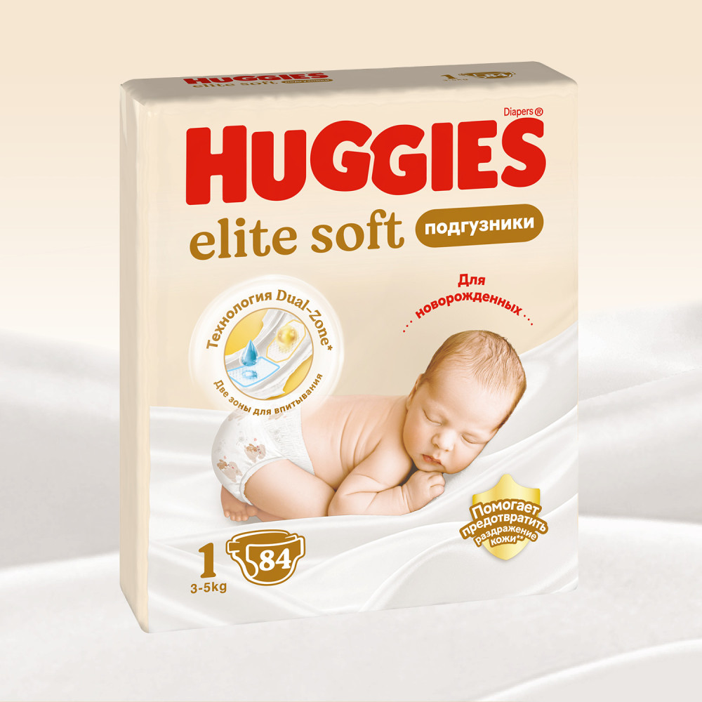 Huggies Elite Soft  1   3-5 кг    (84 шт)  подгузники, Россия     { 47947 }  - фото1