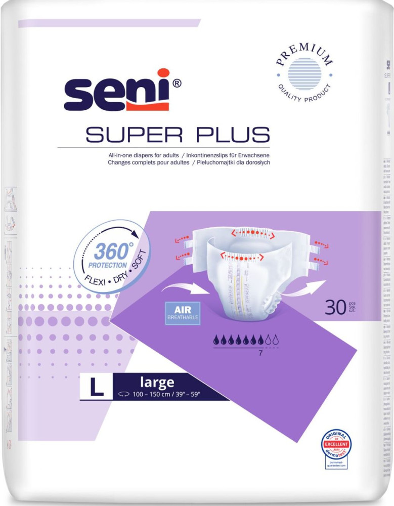 SUPER SENI 3 PLUS  Large (7*, 30 шт) Подгузники впитывающие для взрослых (100-150 см), Польша { 03605 }  - фото1