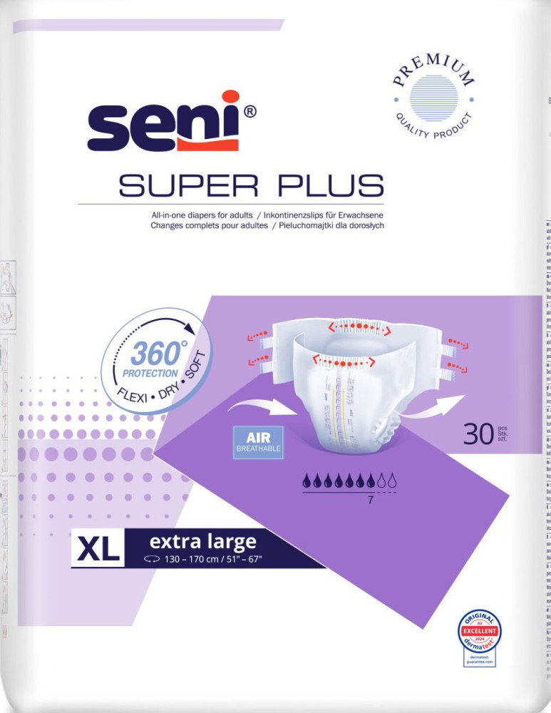 SUPER SENI 4 PLUS  Еxtra Large (7*, 30 шт)  Подгузники впитывающие для взрослых (130-170 см), Польша { 03629 } - фото1