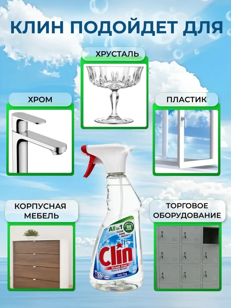CLIN Anti-Fog Средство для мытья окон и стекол , ( 500 мл ) Австрия { 66576 } - фото2