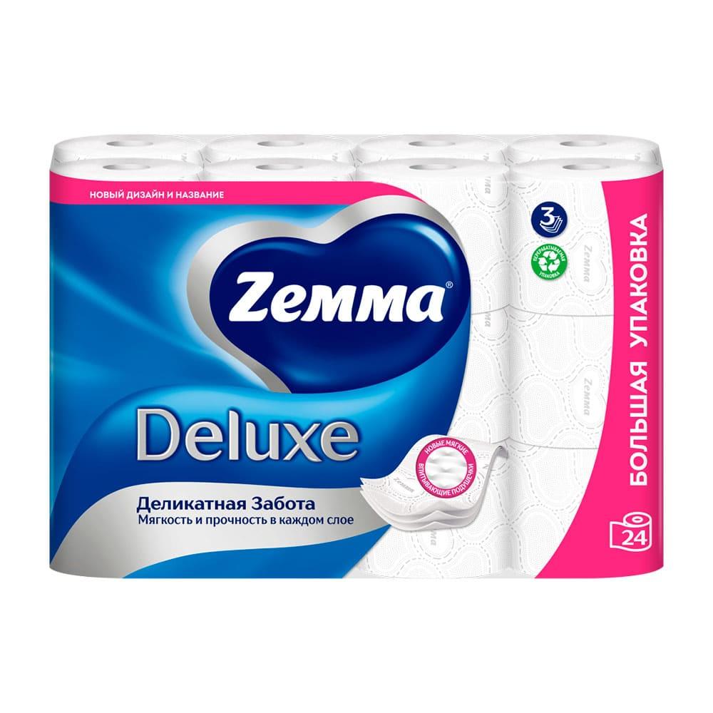ZEММA DELUXE  Деликатная забота  Бумага туалетная  24 шт   3-х слойная , Россия    { 58858 } - фото1