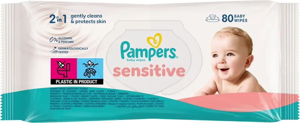 Влаж. салфетки д/ детей Pampers Sensitive нейтральные (80 шт )  { 41421 }  - фото1