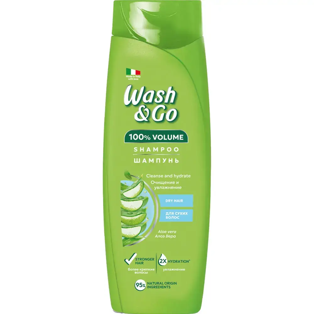 Wash&Go Шампунь с экстрактом Алоэ Вера Очищение и увлажнение для сухих волос 400 мл,Италия { 62914 } - фото1 Wash&Go Шампунь с экстрактом Алоэ Вера Очищение и увлажнение для сухих волос 400 мл,Италия { 62914 } - фото1