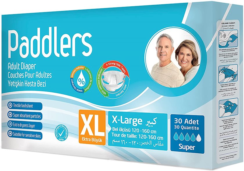 PADDLERS   4    Extra Large   ( 4*, 30 шт.) Подгузники для взрослых ( 120-160 см), Турция  { 32517 }