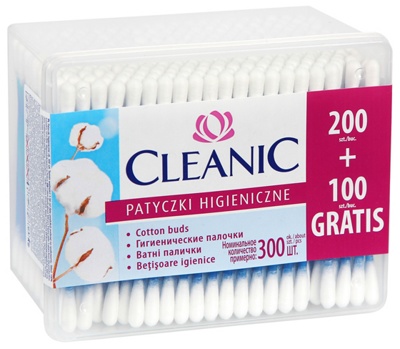 Ватные палочки CLEANIC  200 + 100 шт, в пласт. упак., Польша     { 00037 }  НОВИНКА - фото1