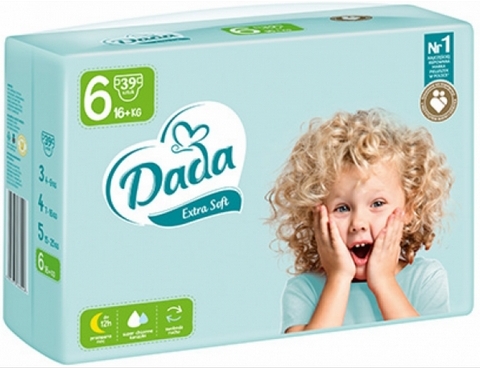 DADA Extra Soft  6  Еxtra Large   16+ кг (39 шт ) подгузники, Польша  { 68246 }