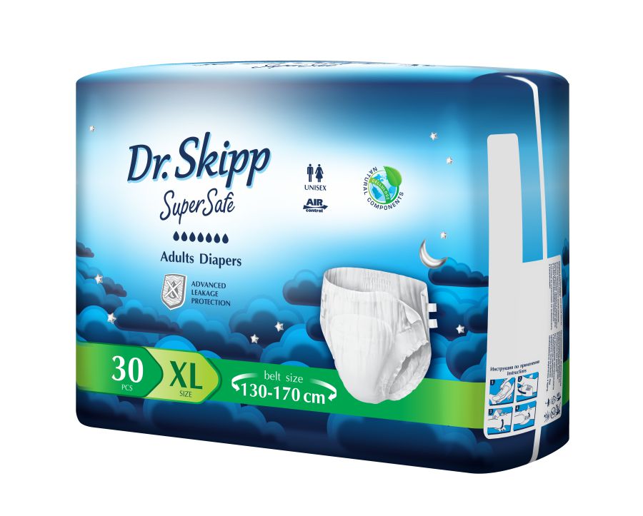 DR. SKIPP SUPER SAFE  4 Extra Large  (7*, 30 шт) Подгузники для взрослых (130-170 см)   { 31408 }   НОВИНКА!!!