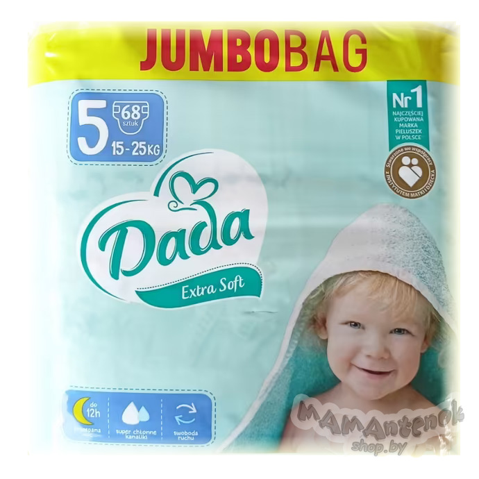 DADA Extra Soft  5  Junior   15-25 кг  ( 68 шт )     подгузники, Польша  { 81581 }     JUMBO BAG