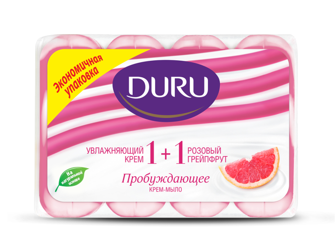 DURU 1+1   "Увлажняющий крем и Розовый грейпфрут"   Крем-мыло туалетное ( 4 х 80 гр.), Малайзия  { 17816 }